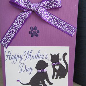 Mother's Day Card from Dog & Cat. Handmade. 4 x 6. Blank Inside